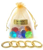 Sonic  The Hedgehog- 7 Chaos Emeralds and 5 Power Rings - IN A BAG - £15.71 GBP