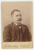 Antique Circa 1880s Cabinet Card Handsome Man With Dapper Mustache Milwaukee, WI - £9.71 GBP