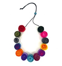 Multi color felted wool necklace, swirl textile art necklace, sushi necklace, co - £47.16 GBP