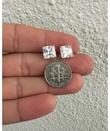 Princess Square Cut Created Diamond Stud Earrings 14K Over Sterling Silv... - $13.86 CAD