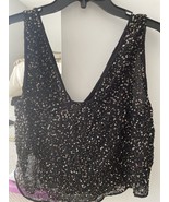 ZARA SEQUIN BLOUSE GOLD SILVER EMBROIDERED SLEEVELESS BLACK V-NECK TANK ... - $16.78