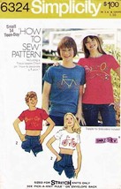 Vintage 1974 Teen&#39;s T-SHIRT Simplicity &quot;How To Sew&quot; Pattern 6324-s Sz Small (14) - £9.48 GBP