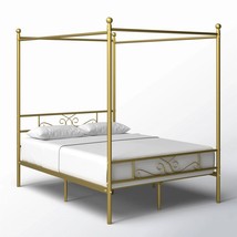 Full size French Country Four Poster Metal Canopy Bed in Gold Finish - $5,951.21 MXN
