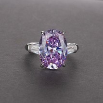 3Ct Oval Amethyst &amp; Baguette Diamond Anniversary Halo Ring 14K White Gold Over - £79.56 GBP