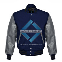 Top Baseball Varsity College Wool Jacket with Grey Real Leather Sleeve XS-7XL  - £71.44 GBP+