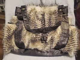 Icing Faux Fur Purse 2 Handles Snap Closure  17&quot;x12&quot; - £11.44 GBP