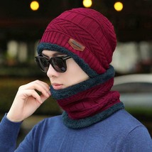 Red Beanie Hat Mens Womens Winter Baggy Slouchy Skull Knit Scarf Cap - £16.76 GBP