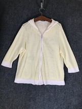 Womens Yellow Mesh Knit Style Full Zip Long Sleeve Hoodie w/White Trim Cute - £10.75 GBP