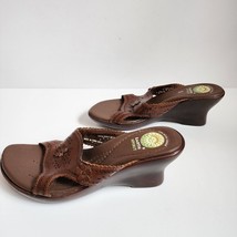 Earth Spirit Gelron 2000 Brown Leather Size 9 Wedge Sandals Shoes Flower Slides - £14.93 GBP
