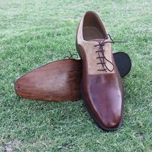 New Handmade Brown Leather &amp; Camel Suede Dress Shoes For Men’s - £115.07 GBP