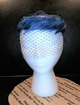 Vintage Ladies Dark Blue Feather Open Crown Hat with Veil - $19.99