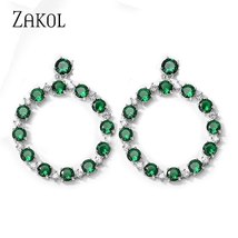ZAKOL Green Big Hollow Circle Bridal Earrings for Women Exquisite Round Cubic Zi - £16.89 GBP