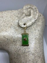 Vintage Jade Pendientes Oro Bronce Chino de la Suerte Carta - £43.51 GBP