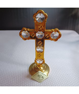 Vintage Austrian Crystal 24K Gold Plated Cross 5” Table Top Cross #DD - €12,03 EUR