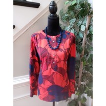 LOFT Blouse Top Women&#39;s Size Small Red Blue Geo Print Long Sleeve Button... - £19.88 GBP