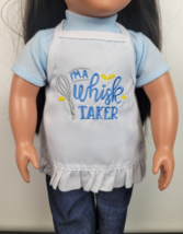 Doll Apron Blue Whisk Taker Embroidered fits 18in American Made Pretend ... - £8.59 GBP