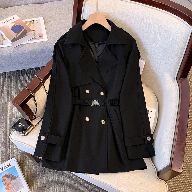 Trench Coats  2023 Spring And Autumn New Korean Waist Jacket Winter L-4XL Black  - £230.03 GBP