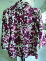 Alia Petites Fushia &amp; Brown Floral 3/4 Sleeve Blouse Size 6P #7799 - £6.73 GBP