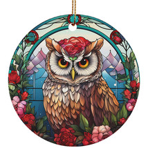 Cute Owl Bird Retro Ornament Colors Stained Glass Art Wreath Christmas Gift - £11.80 GBP