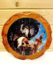 Vintage Americana Native Wolf Art Print On Real Wood 1990s Handmade Art - $34.49