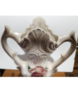 Vintage Nuova Capodimonte Double Handle Vase with Pink Rose &amp; Flower Bud... - £47.17 GBP