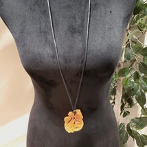 Women Fashion Yellow Color Chunky Crafted Big Pendant Long Teardrop Necklace - £19.78 GBP