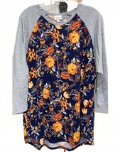NEW LuLaRoe 3XL Navy Blue Orange Floral Body Gray Sleeves Randy Baseball... - $24.74