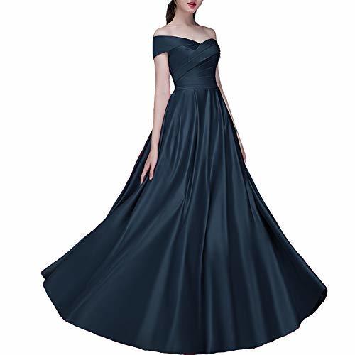 Formal Pleats Off The Shoulder Long Corset Prom Evening Dresses Dark Navy US 4