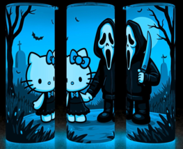 Glow in the Dark Hello Kitty and Ghostface Halloween Graveyard Tumbler Cup Mug - $22.72