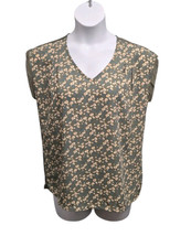 Papermoon Sleeveless Top Medium Sage Green Floral Print V Neck Blouse Ca... - $14.36