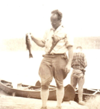 Fisherman on Shore Near Boats Original Photo Vintage Photograph Antique - $15.95