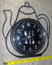 Vintage Table or Wall Clock Black Wrought Iron Food Tea Coffee Kettle Pot - $31.48