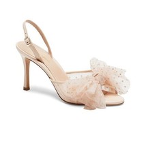Kate Spade 9 B Bridal Sparkle Heels Tulle Bow Satin Parchment &amp; Gold NEW - £119.86 GBP