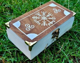 Handmade engraved wooden jewellery / organizer box Viking Vegvisir  Pagan Celtic - £19.82 GBP
