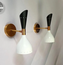 White &amp; Black Sconce Pair 1950s Mid Century Brass Italian Diabolo Wall Sconce - £142.26 GBP