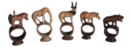 VTG 5 Hand Carved Wood Napkin Rings African Safari Animals 5&quot; To 6&quot;Tall - £18.24 GBP