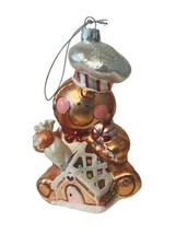 Glass Christmas Ornament Figurine vtg Holiday anthropomorphic Gingerbread House - £23.33 GBP