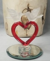 Two Doves Over A Heart Glass Sculpture On A Mirror 3&quot; Love Valentine&#39;s  - £6.92 GBP