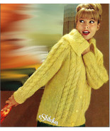 1960s Cable Knit Large Collar Bulky Cardigan Sweater - Knit pattern (PDF... - £2.93 GBP