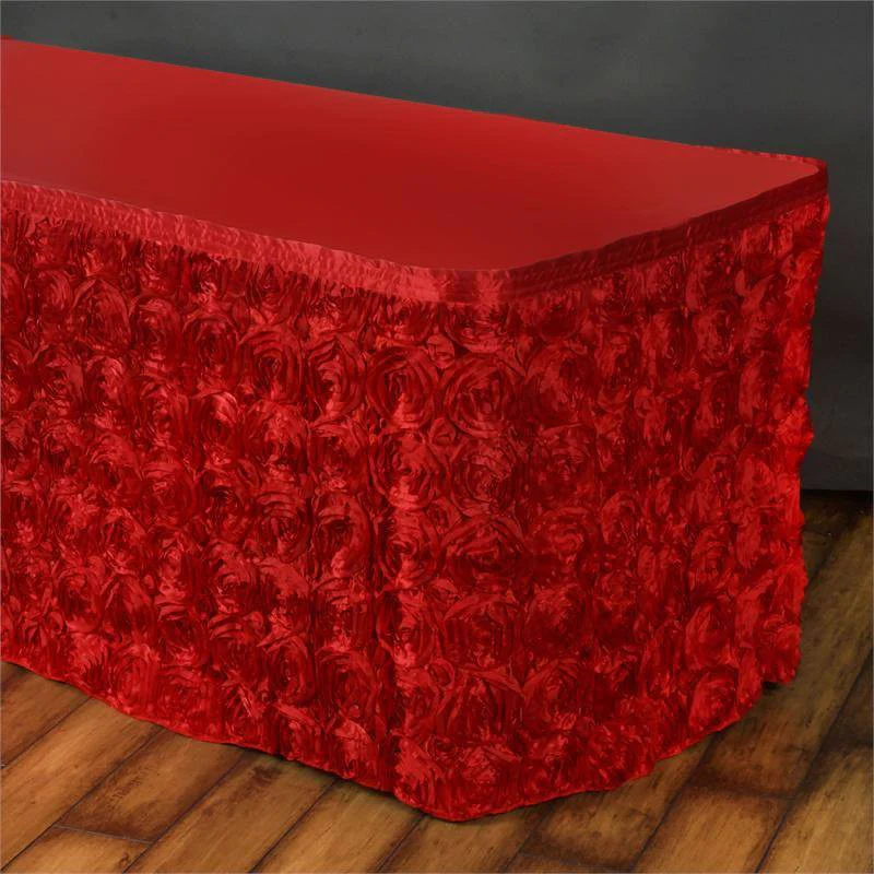 Red - 14FT - Wonderland Rosette Table Skirt Table Covers Rectangle Round Tables - $89.48