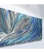 Metal Wall Art Abstract Decor Sculpture Painting Modern Water Wave Blue - £130.75 GBP