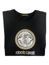 ROBERTO CAVALLI MENS T- SHIRT PRINTED BLACK S / S CREW NECK 100% AUTHENT... - $42.04