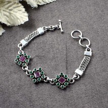 Real Sterling Silver Fabulous Cut Stone Oxidized Women Bracelet - £53.05 GBP