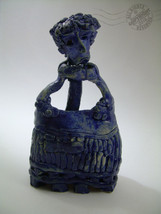 Portrait Of A Blue Lady Folk Art Vase Sculpture Glazed Ceramic Pottery Signed - £419.90 GBP