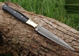 Double-Edged V42 Military Damascus steel Dagger boot Knife bull horn han... - $23.72