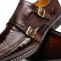 Genuine Ostrich Leg Double Monk Strap Shoes Napoli Brown image 4