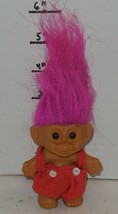 Vintage My Lucky Russ Berrie Troll 6&quot; Doll pink Hair Red Overalls - $14.43