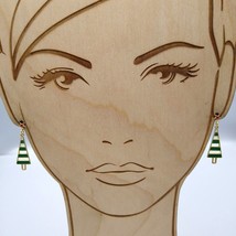 Vintage Edgy Christmas Tree Earrings, Dangle Studs in Green Enamel and Gold Tone - £20.11 GBP