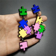 KUGUYS Puzzle Dangle Earrings for Women Colorful Mirror Acrylic Long Fashion Dro - £7.48 GBP