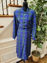 VTG Talbots Check Blue Polyester Long Sleeve Button Front Knee Length Dress 10 - £30.37 GBP